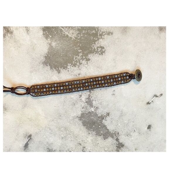 HANDMADE 3 Row Leather and Bead Cuff Bracelet - Picture 4 of 9